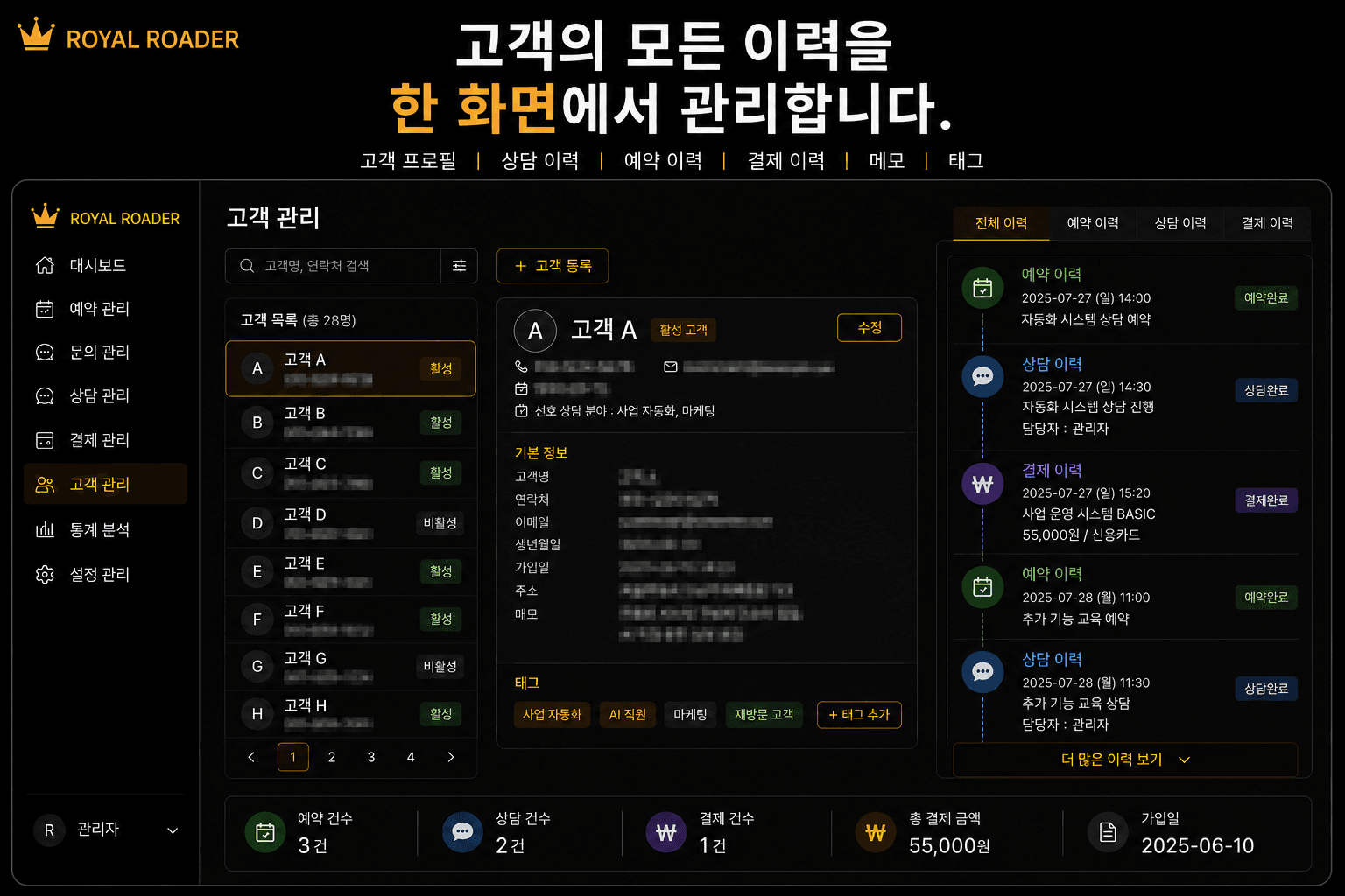 고객 프로필과 통합 이력 관리