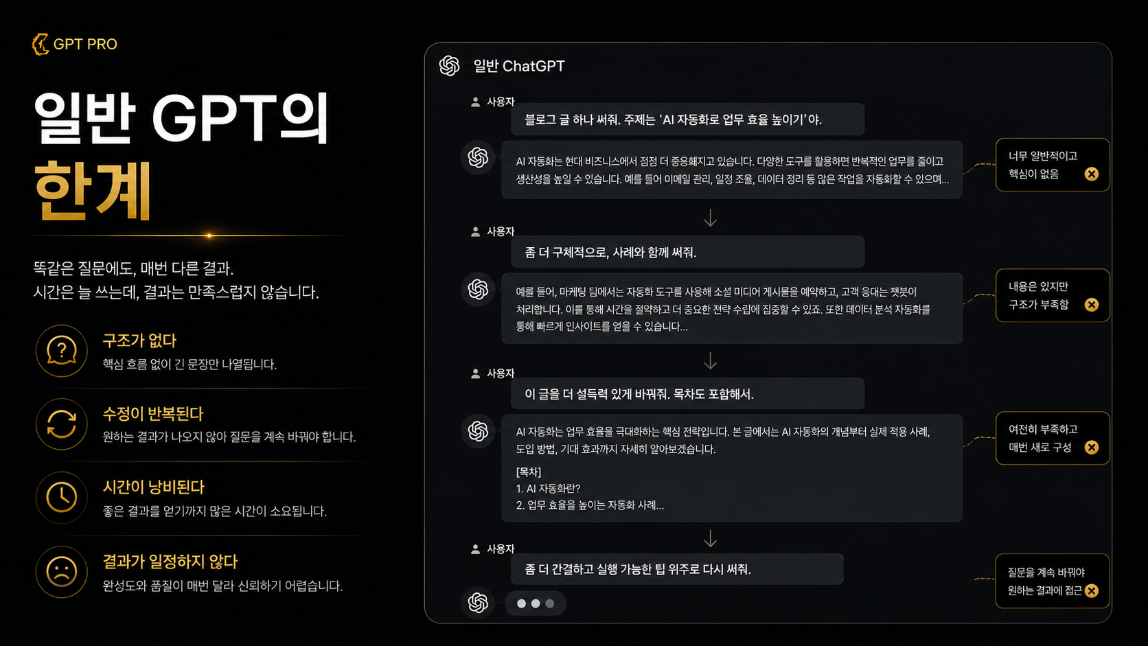 일반 GPT 사용의 한계 이미지
